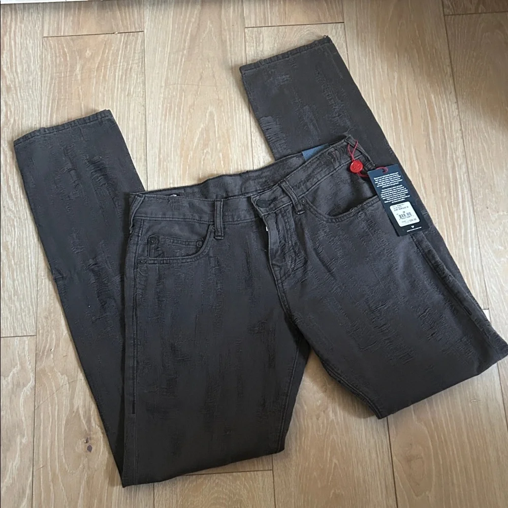 New True Religion Geno Relaxed Slim Fit All Over Faded Black Distressed Jeans